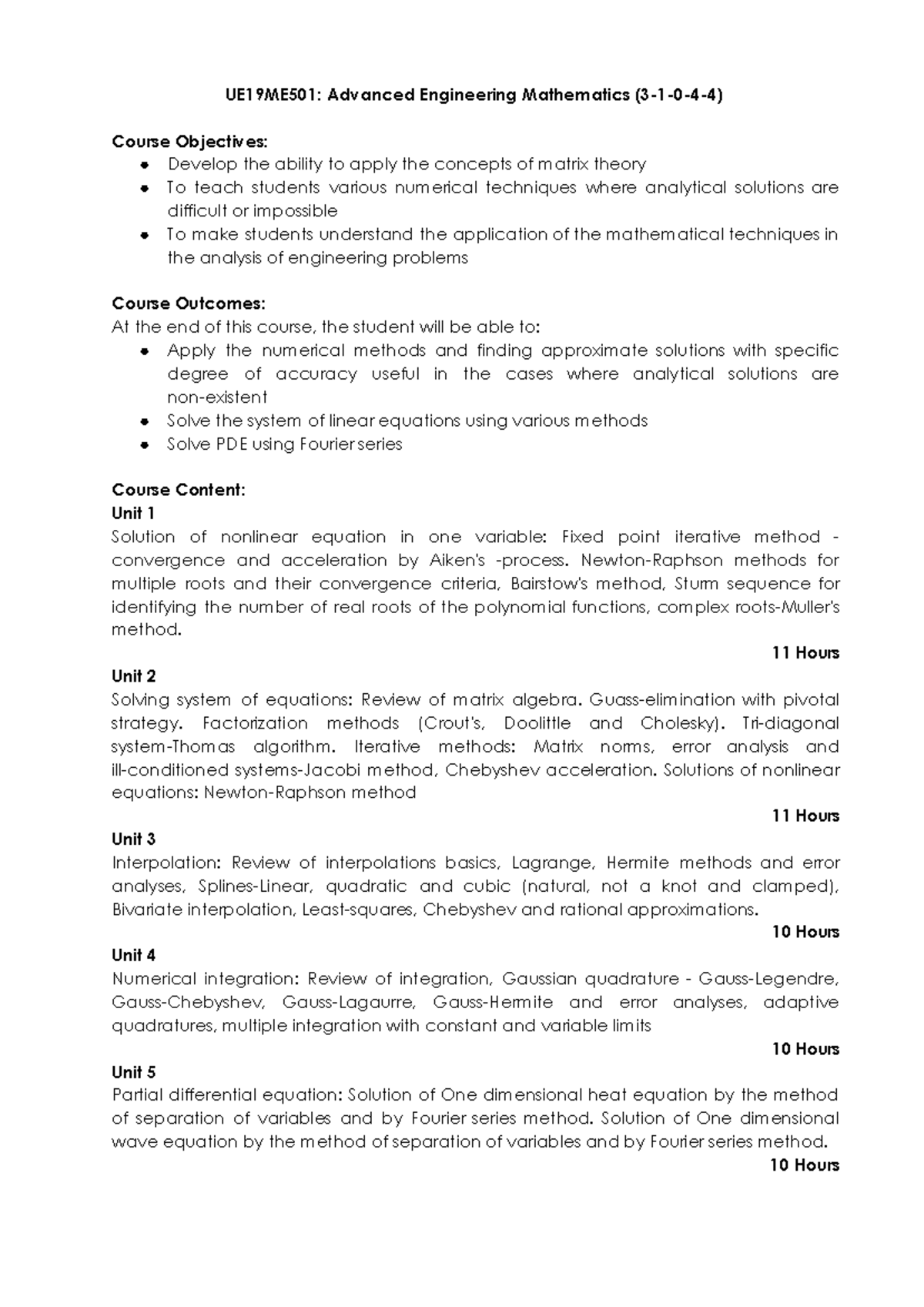 ME PG Curriculum 2019-20 - UE19ME501: Advanced Engineering Mathematics ...