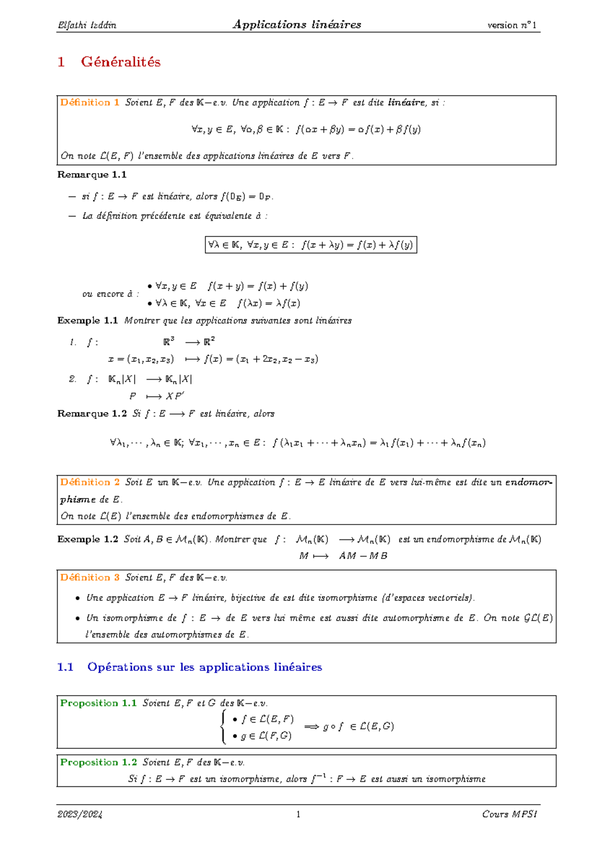 Applications linéaires - Elfathi Izddin Applications linéaires version ...