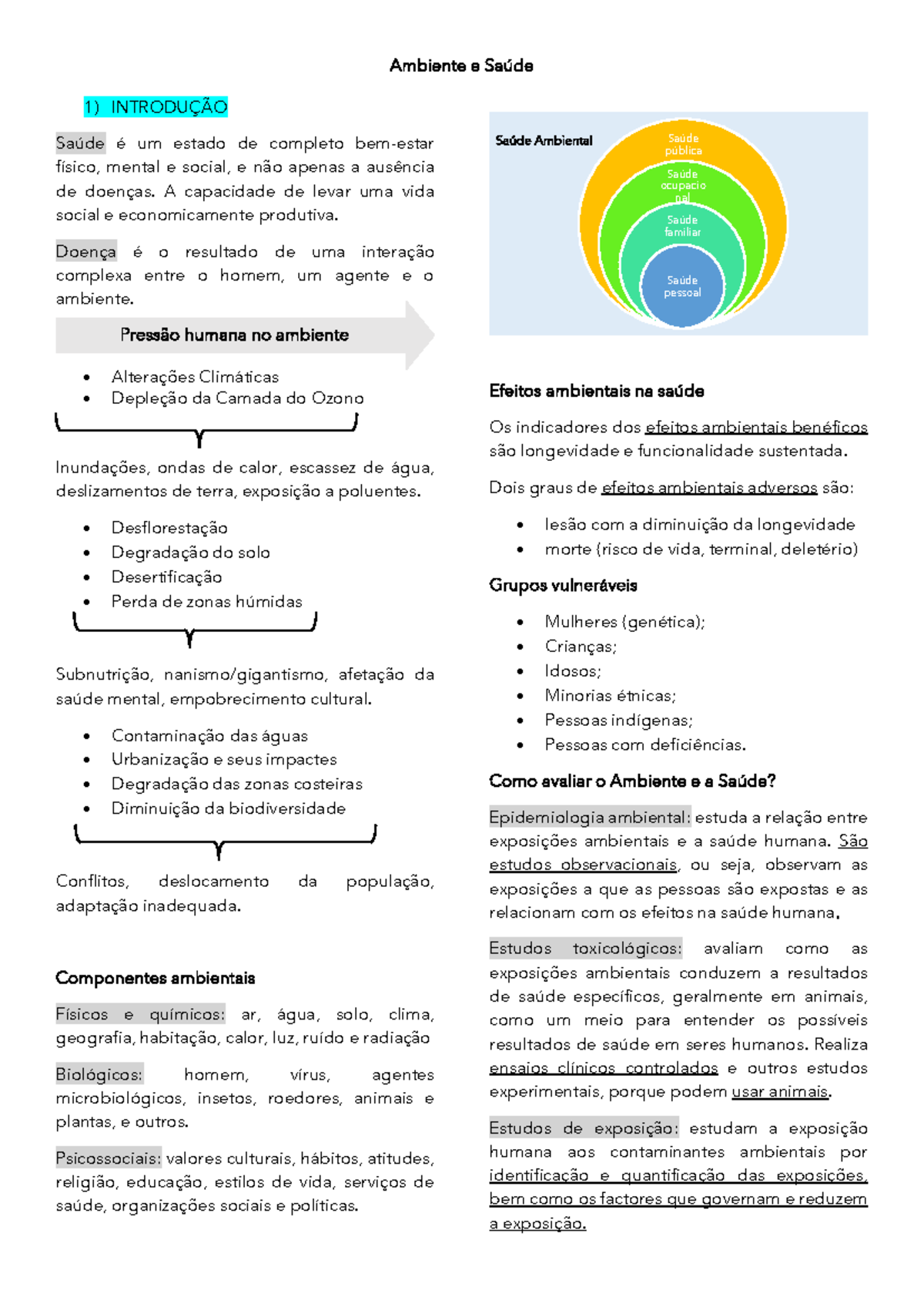 Resumos AS - 1) INTRODUÇÃO Saúde é um estado de completo bem-estar ...