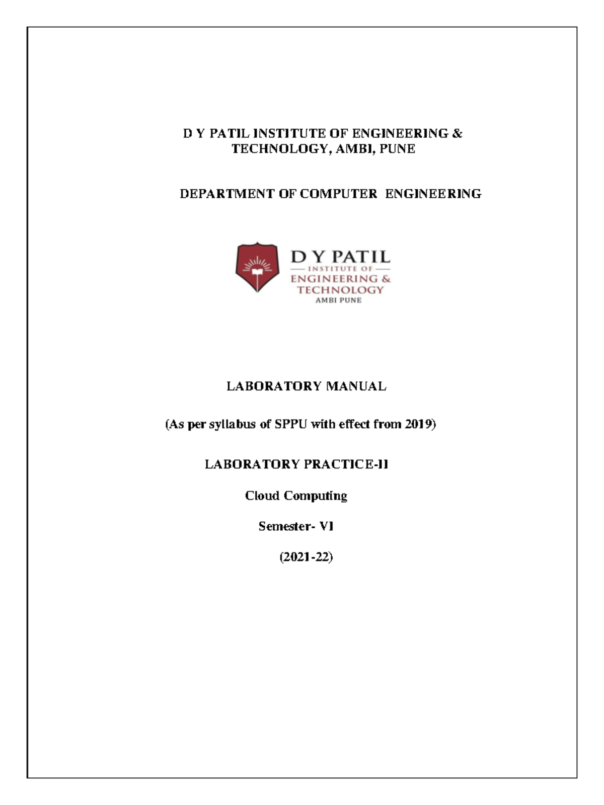 CC lab manual Dypiet D Y PATIL INSTITUTE OF ENGINEERING & TECHNOLOGY