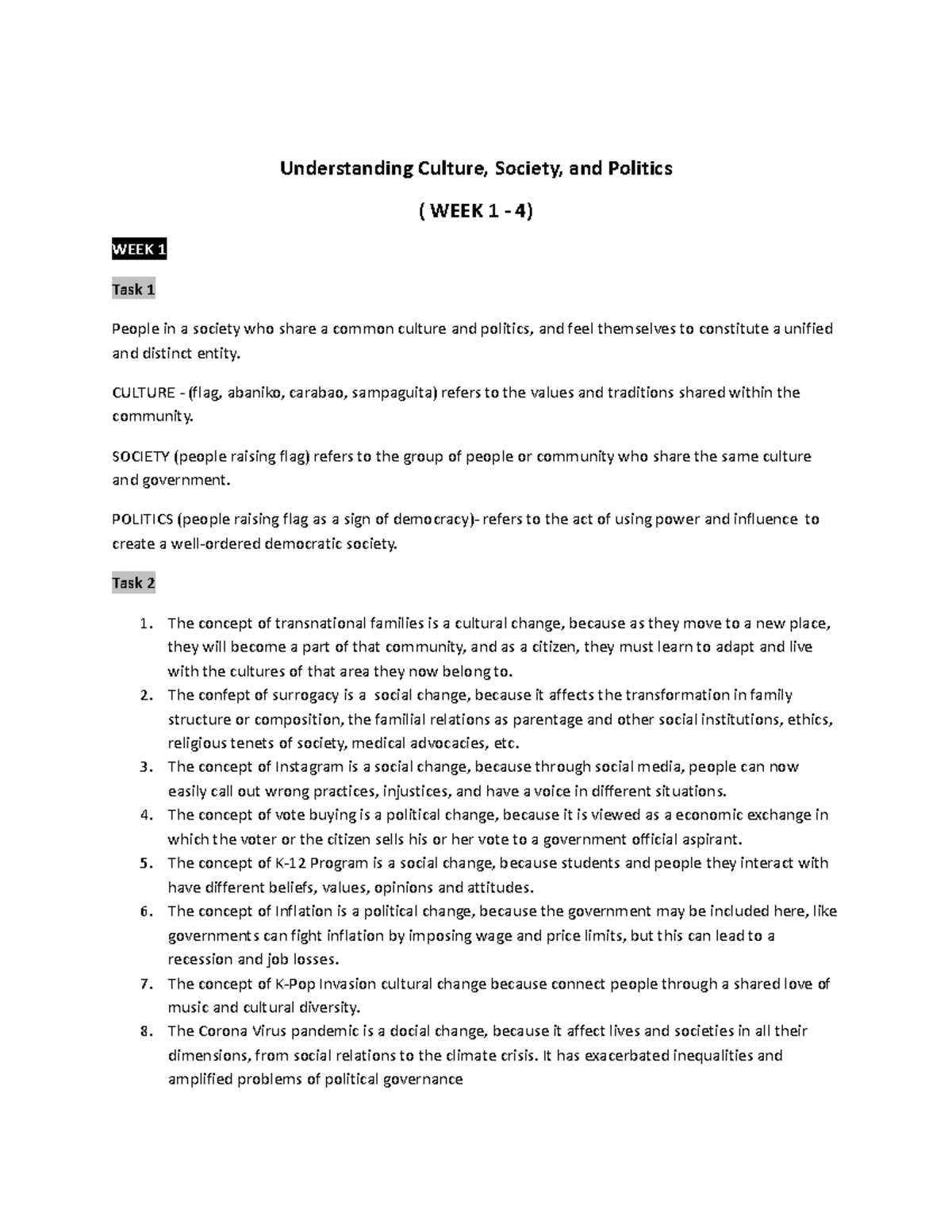 (W1-W4) - Assignment from week 1 to 4 - Understanding Culture, Society ...