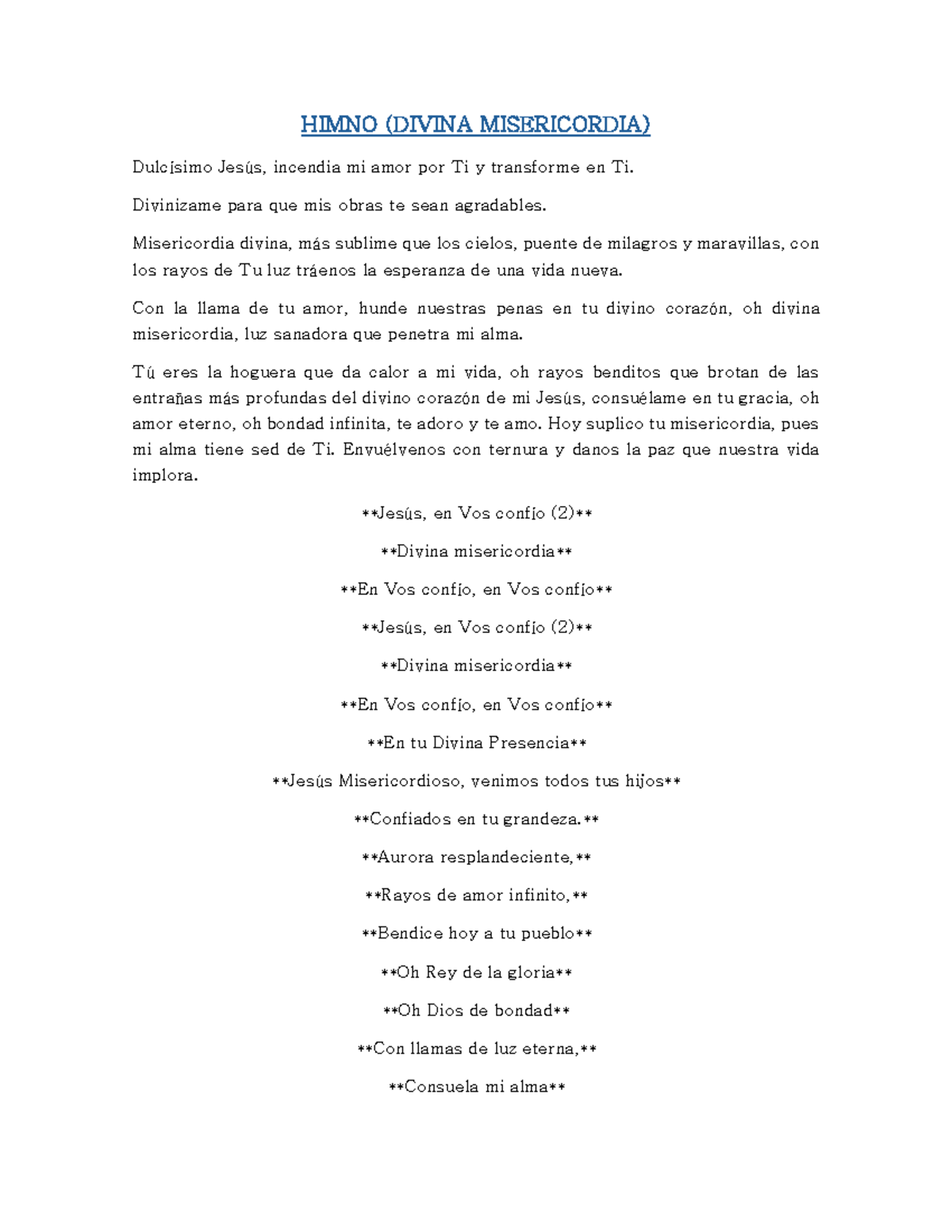 Documento (3) - Religión - Himno (divina Misericordia) Dulcísimo Jesús 