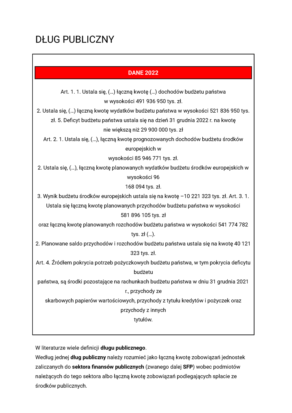 Finanse Publiczne 2 Notatki Tomasz Bojkowski - DŁUG PUBLICZNY DANE 2022 ...