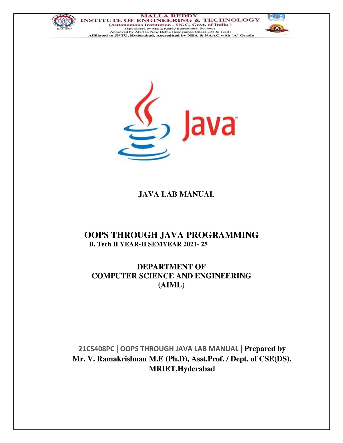 JAVA Complete LAB Manual-B.Tech CSE(AIML)-2 2 - OOPS THROUGH JAVA ...