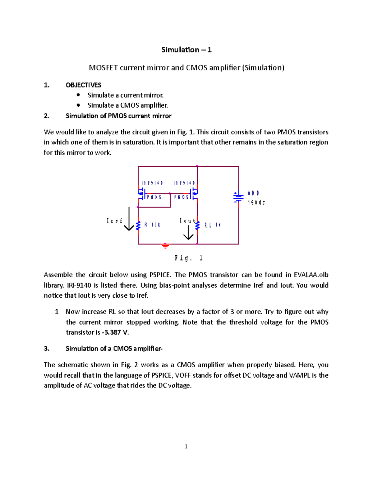 Seminar assignments - lab 1 - mosfet current mirror and cmos amplifier ...