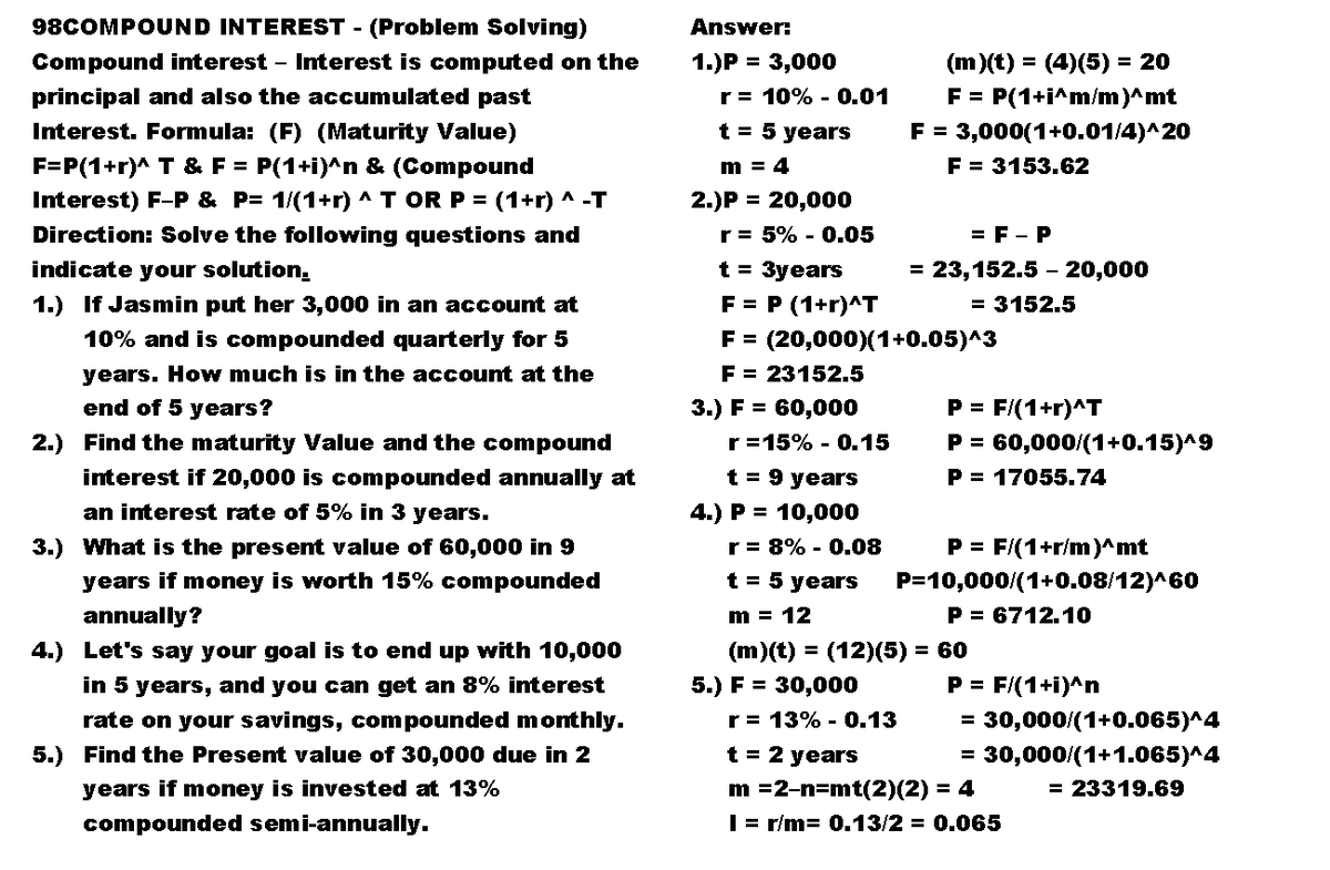 Compound Interest (Gen Math) - 98COMPOUND INTEREST - (Problem Solving ...