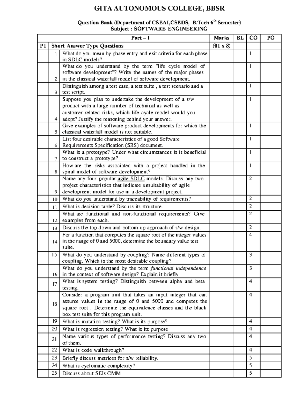 QBank CSAI& CSDS 6thsem SE - GITA AUTONOMOUS COLLEGE, BBSR Question ...