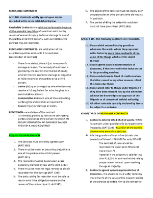 Contracts - Lecture notes 1 - Contracts Article 1305 A contract is a ...