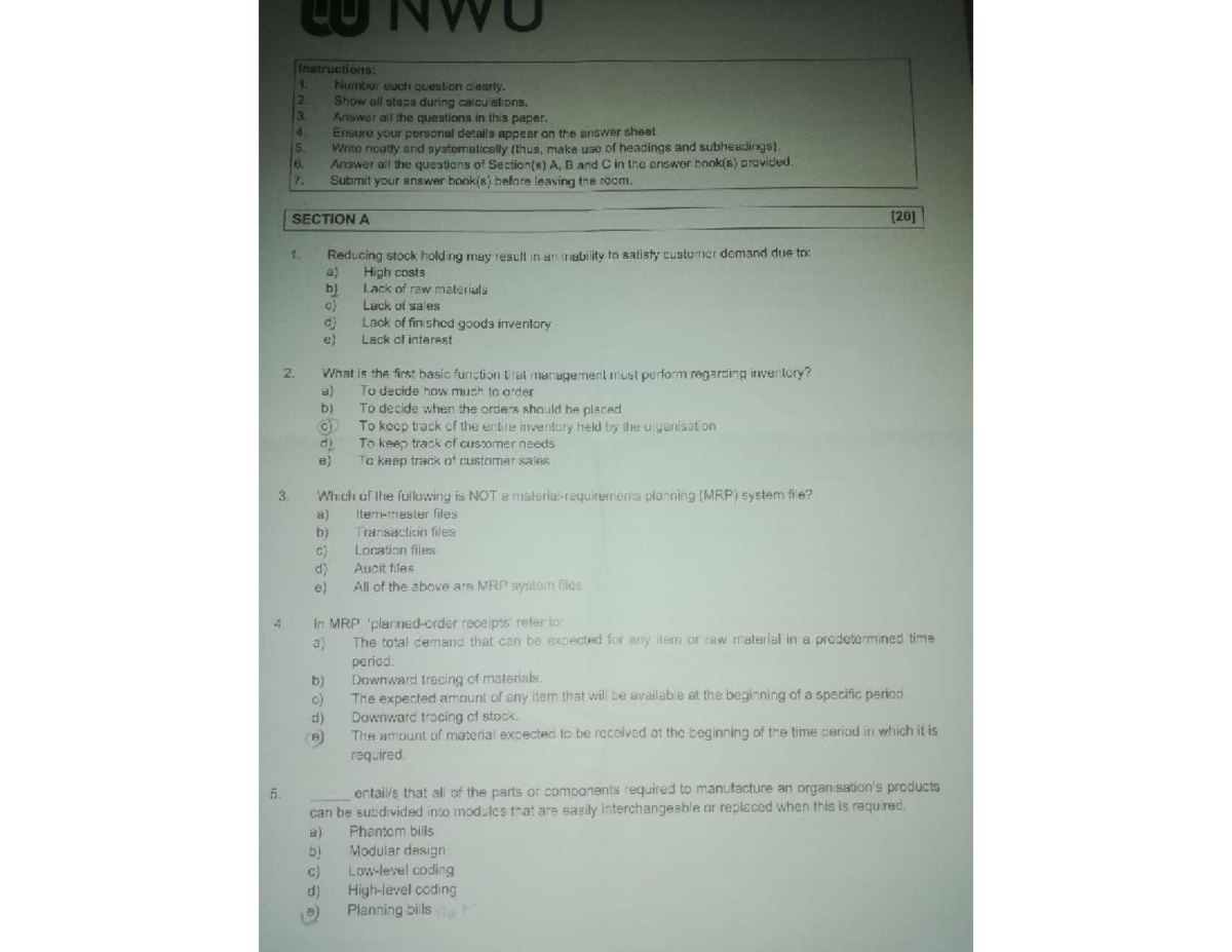 Bman & bmar compressed - bman and bmar past papers - NWU Instructions ...