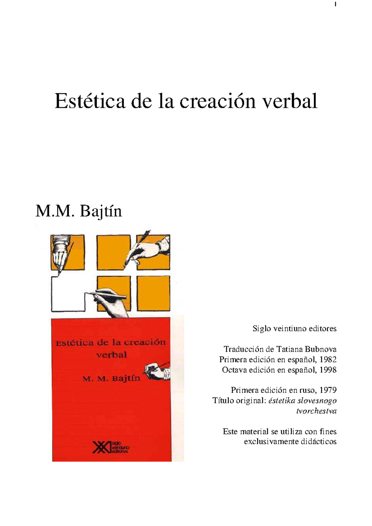 1b.- Bajtin. El problema de los géneros discursivos - Estética de la ...