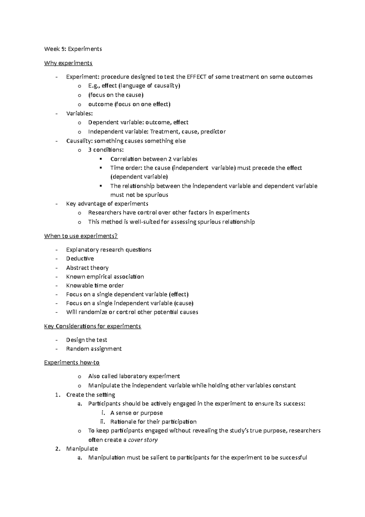 Week 9 - Week 9 - Week 9: Experiments Why experiments Experiment ...