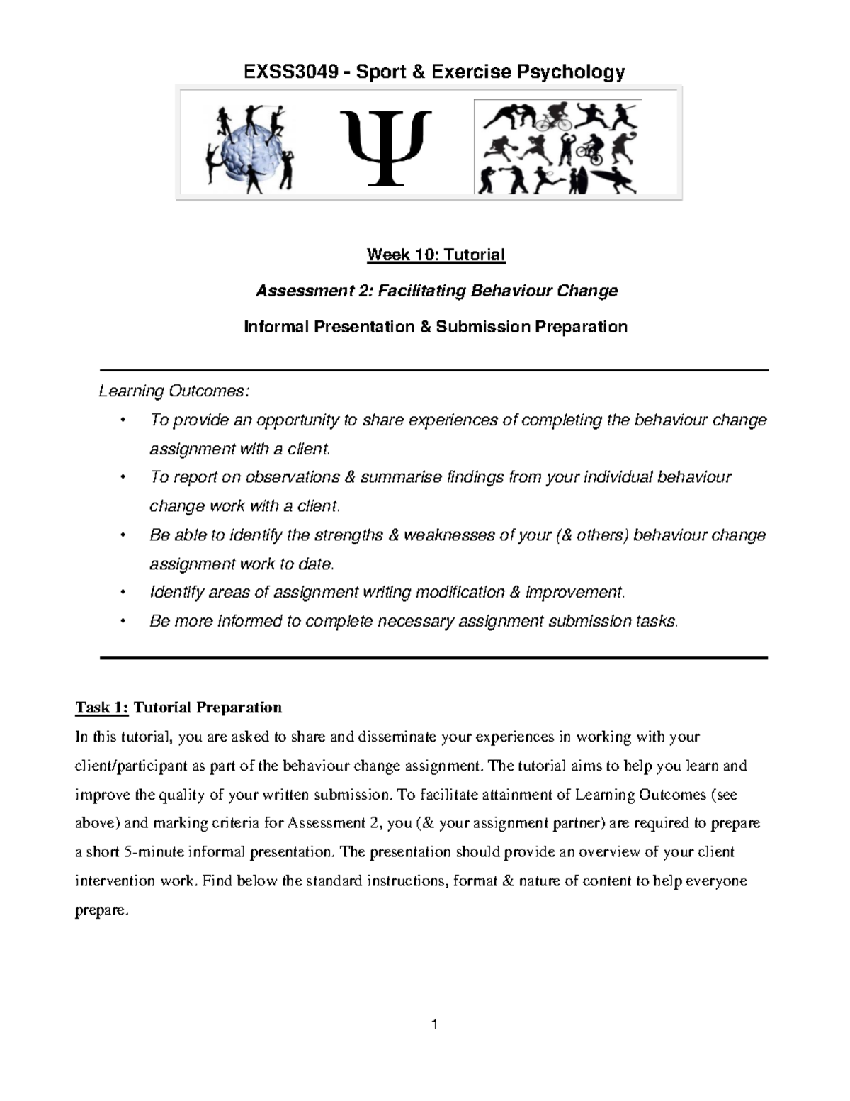 Week 10 - Tutorial - Behaviour Change Report Tutorial - EXSS3049 ...