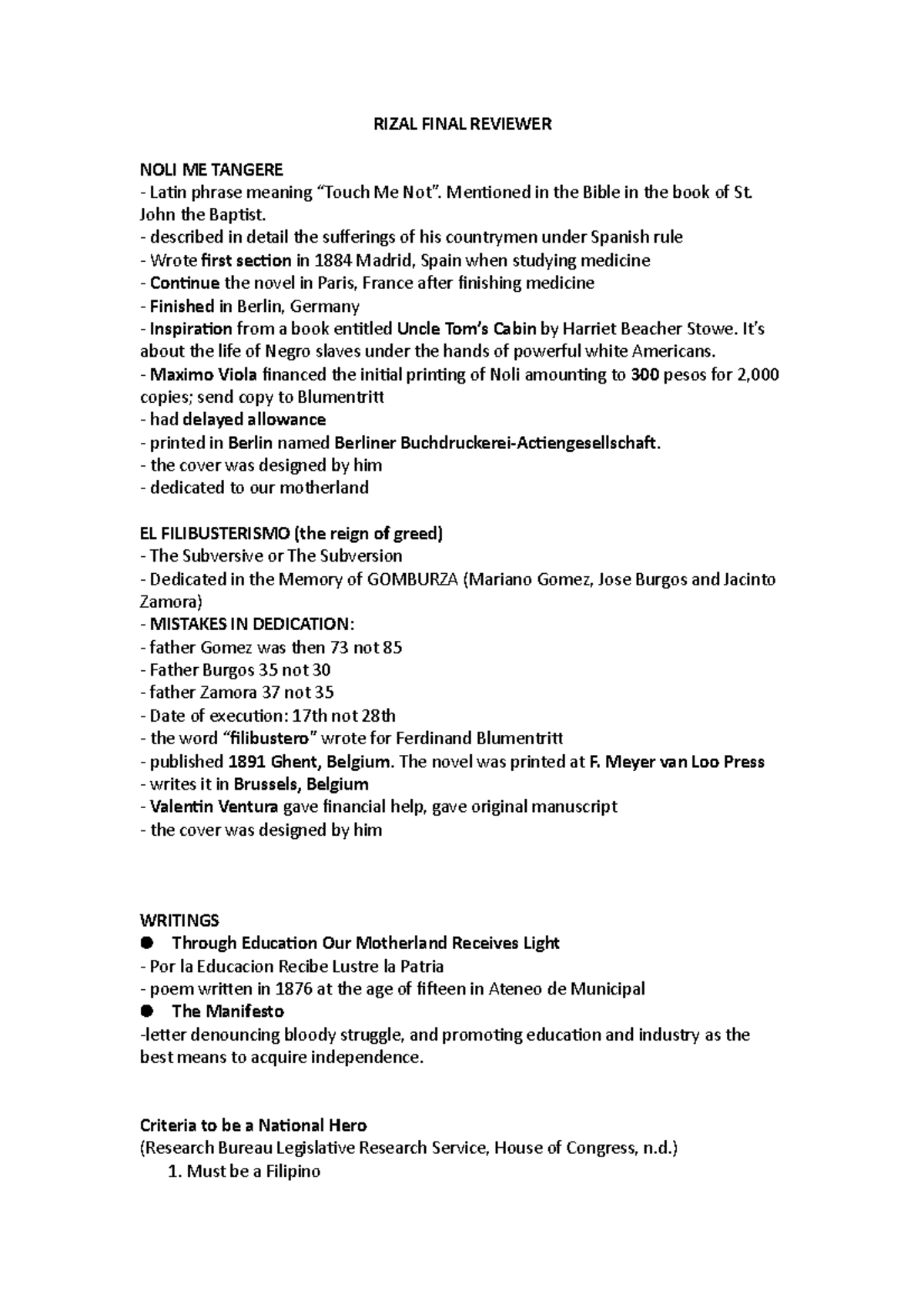 Rizal Final Reviewer RIZAL FINAL REVIEWER NOLI ME TANGERE Latin