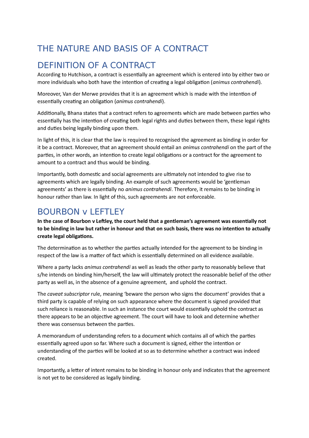 THE Nature AND Basis OF A Contract THE NATURE AND BASIS OF A CONTRACT 