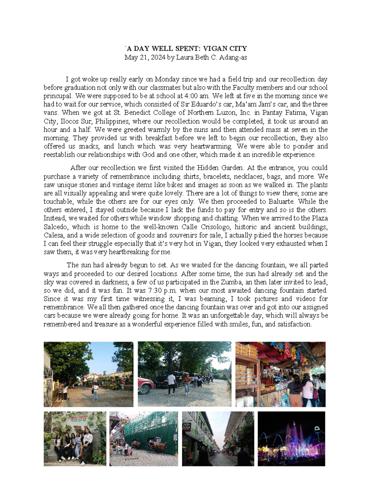 C. N. F. (Travelouge) - Example of Travelogue essay - `A DAY WELL SPENT ...