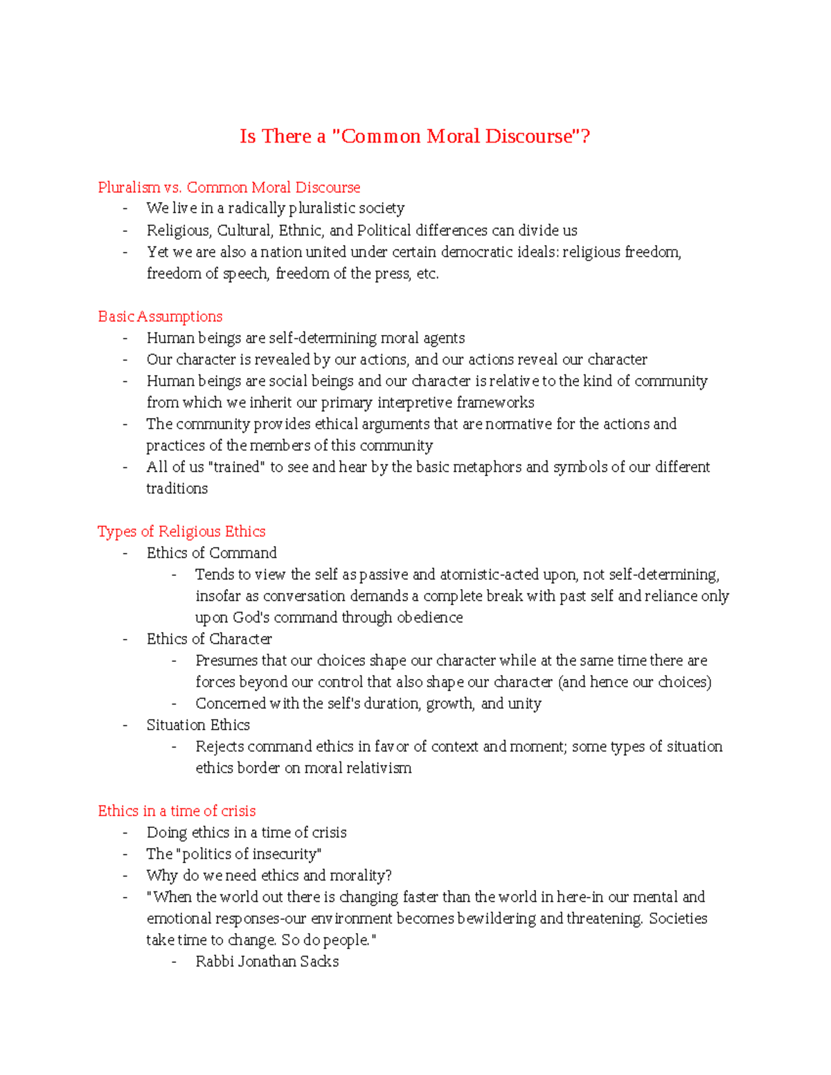 Is There a Common Moral Discourse? - Is There a 