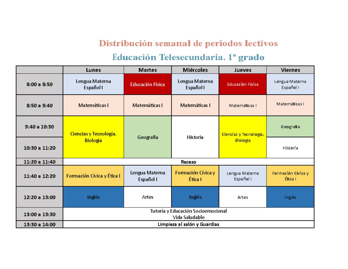 Distribucion Semanal De Periodos Lectivos Telesecundaria