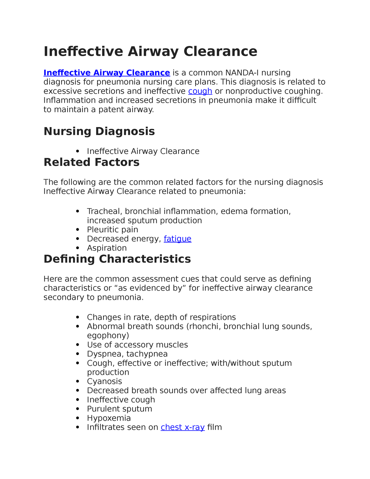 Ineffective Airway Clearance - Ineffective Airway Clearance Ineffective ...