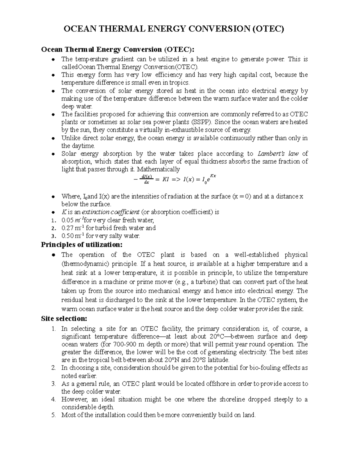 OTEC UNIT 3 RES - OCEAN THERMAL ENERGY CONVERSION (OTEC) Ocean Thermal ...