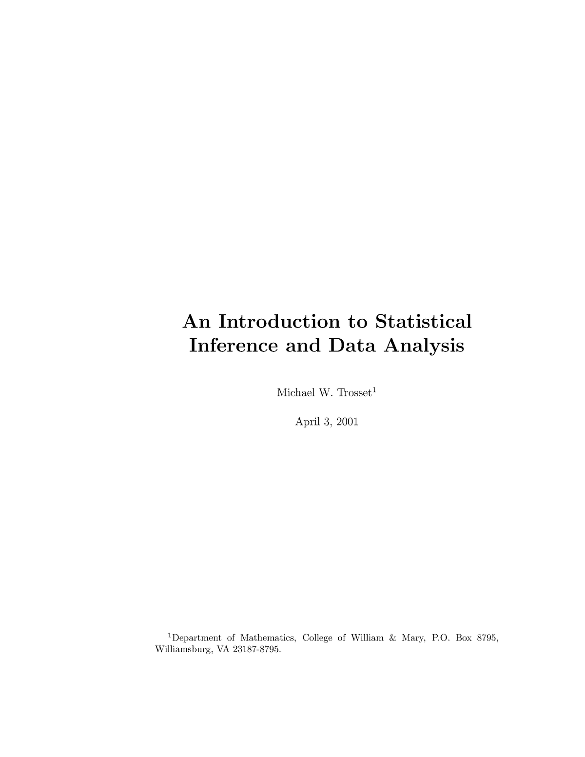 Introduction To Statistical Inference And Data Analysis (Tro - An ...