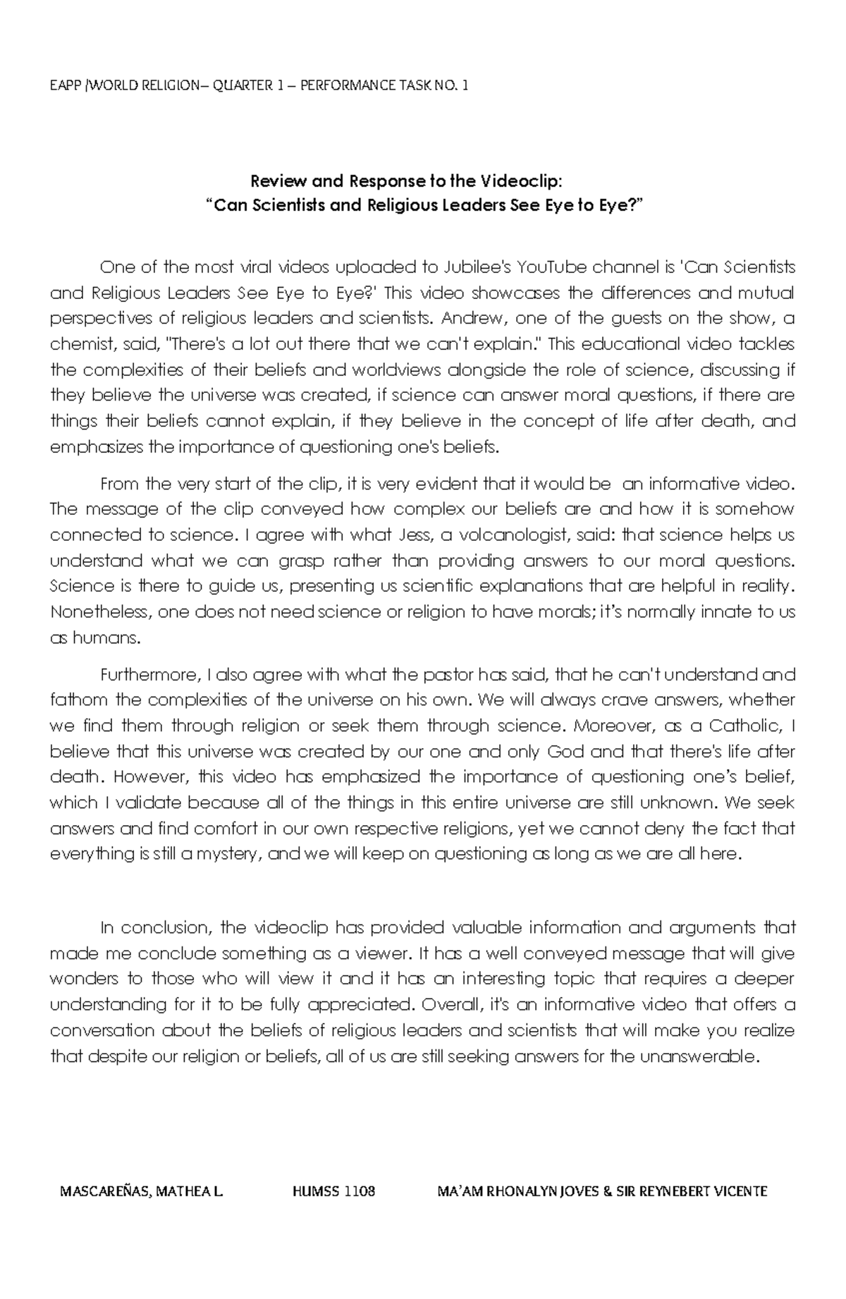 EAPP Q1 PT 1 - a guide for eapp pt 1 - EAPP /WORLD RELIGION– QUARTER 1 ...