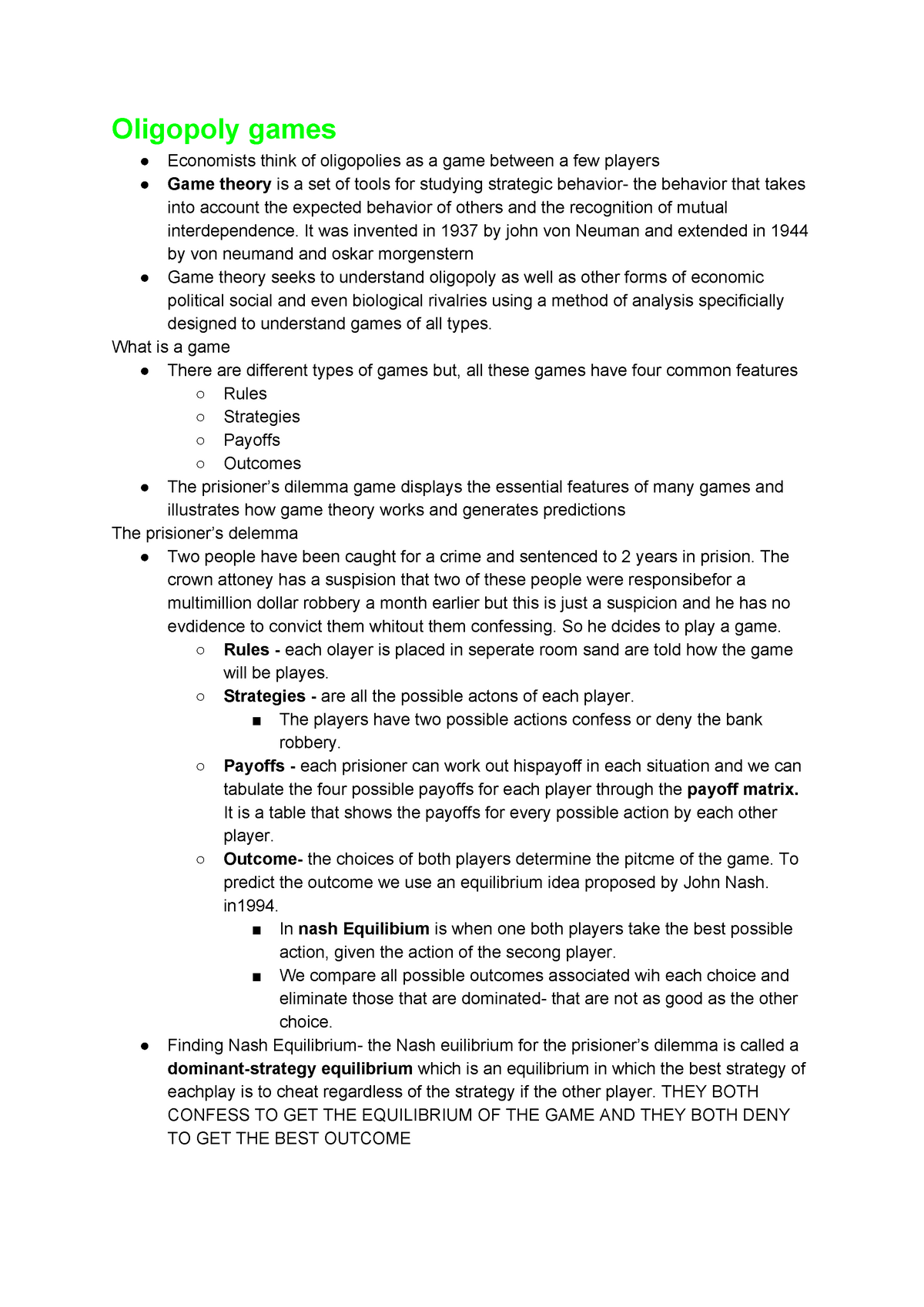 Chapter On Game Theory And Oligopoly - Oligopoly Games Economists Think ...