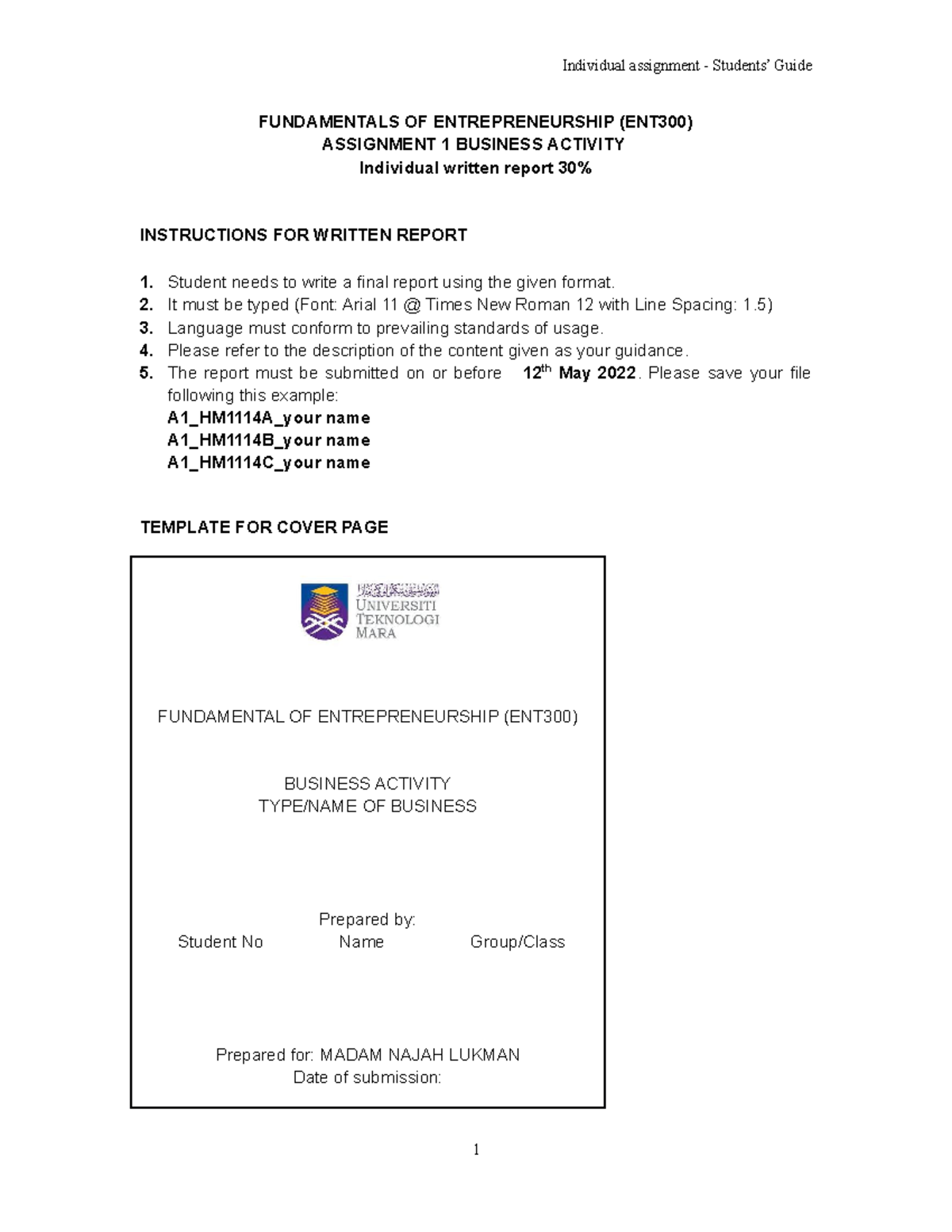 ent530 assignment business plan