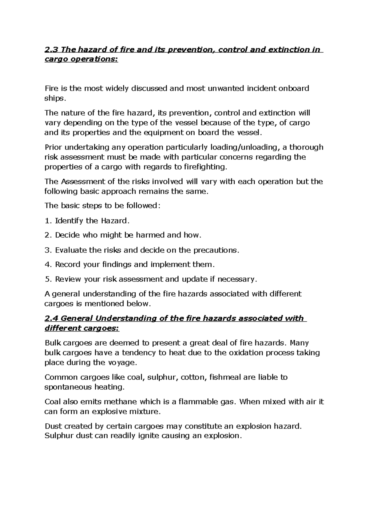2.3 Hazards of fire, fire prevention fire fighting - 2 The hazard of ...