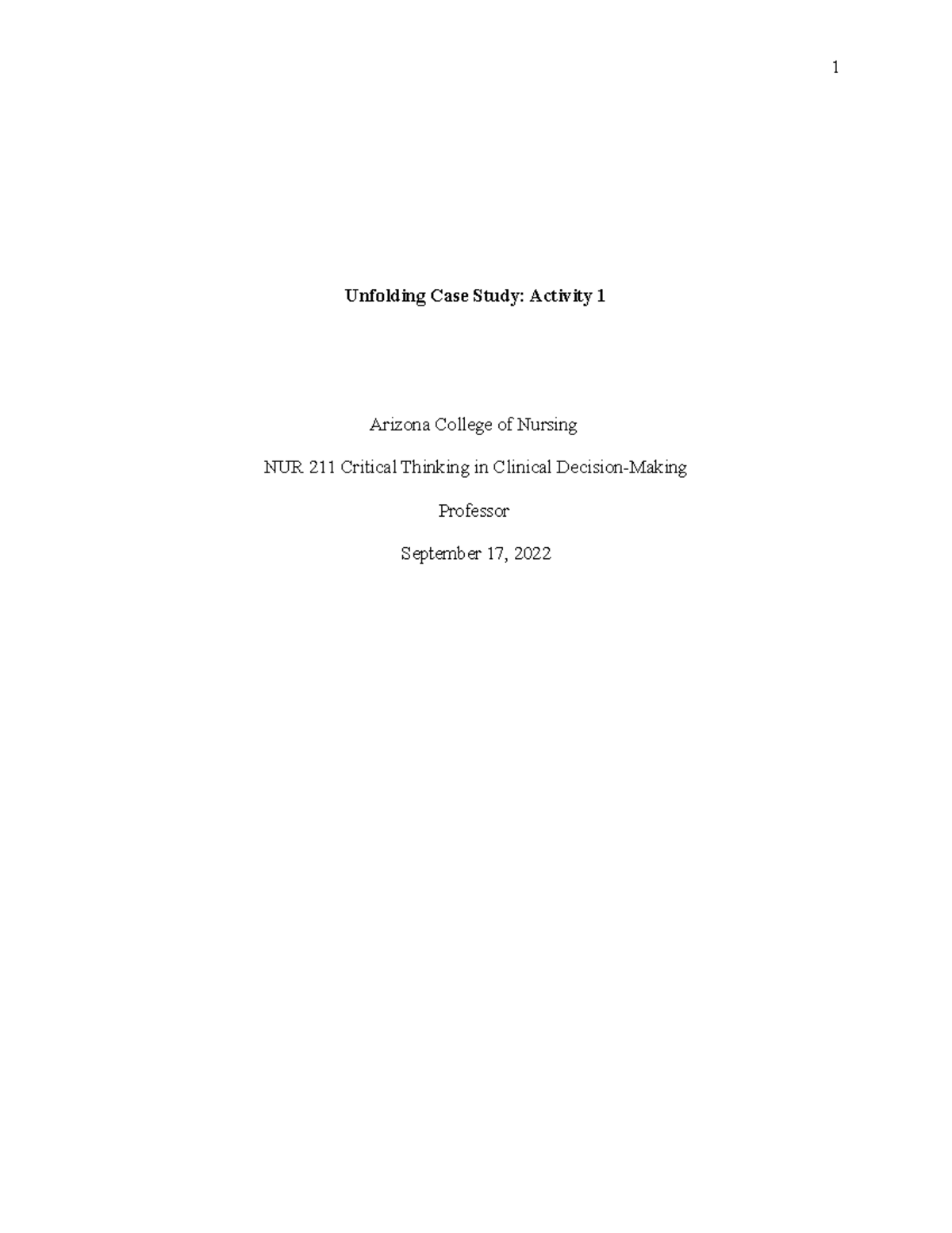 unfolding case study nursing