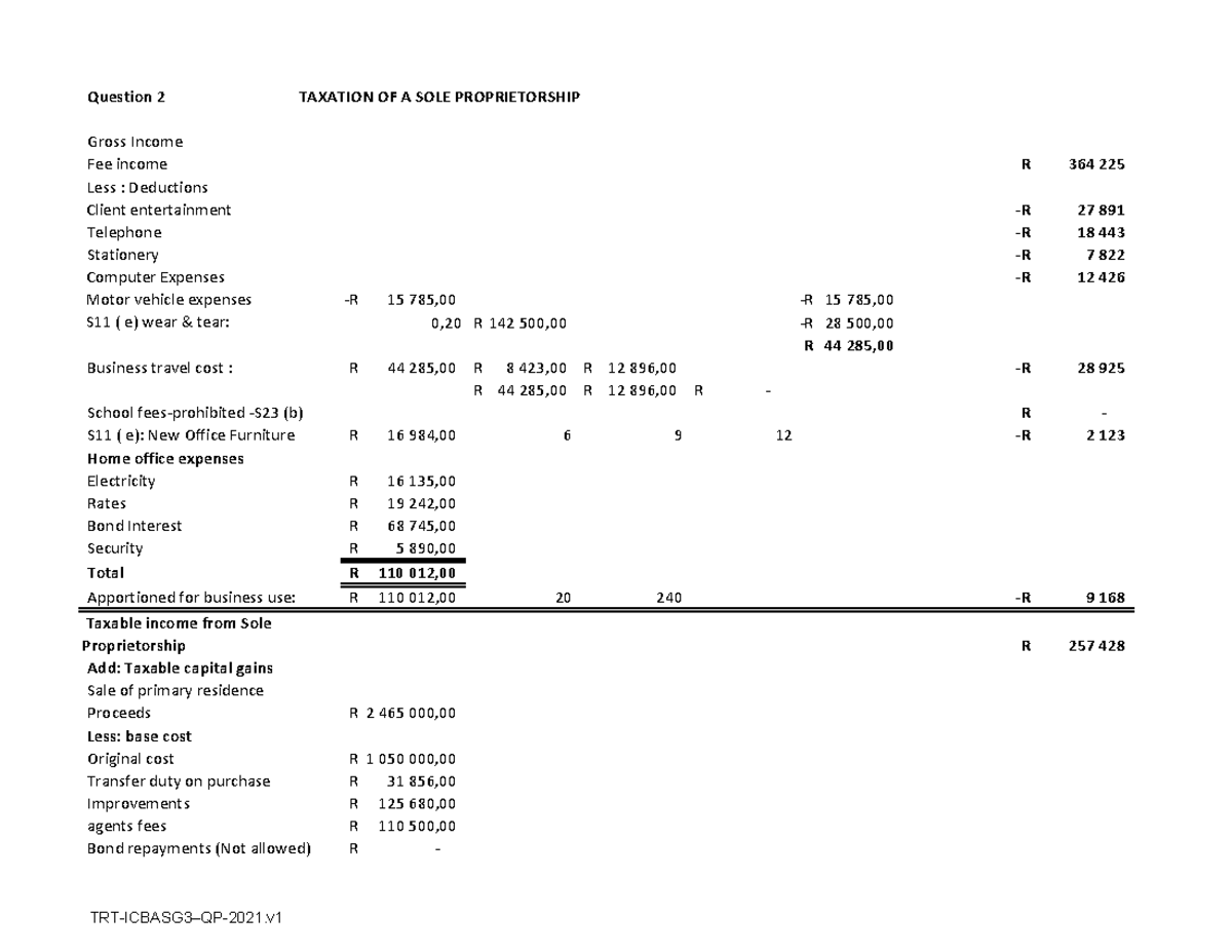 3. Question 2 Assignment Question 2 TAXATION OF A SOLE