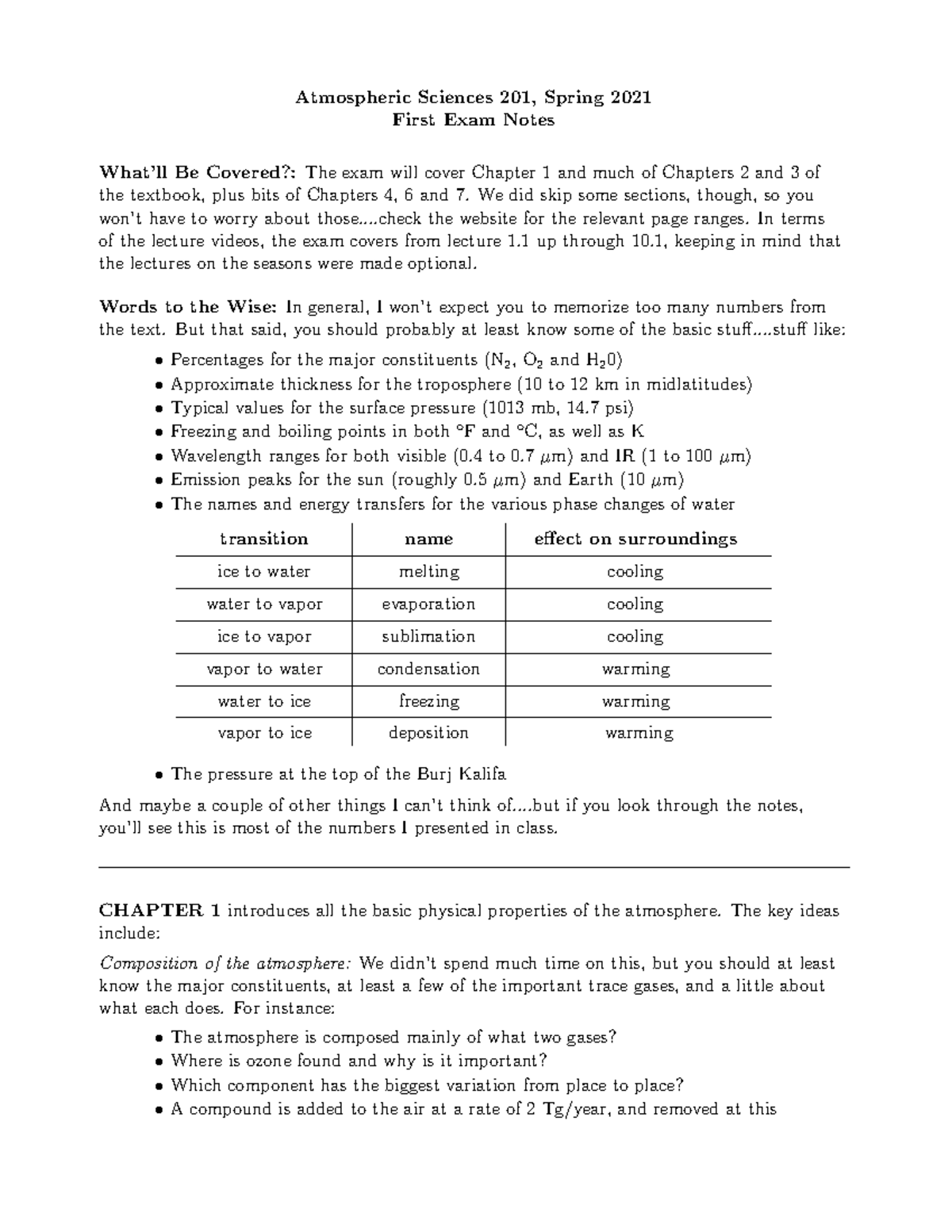 Atmo 201 exam1 review (1) copy Atmospheric Sciences 201, Spring 2021