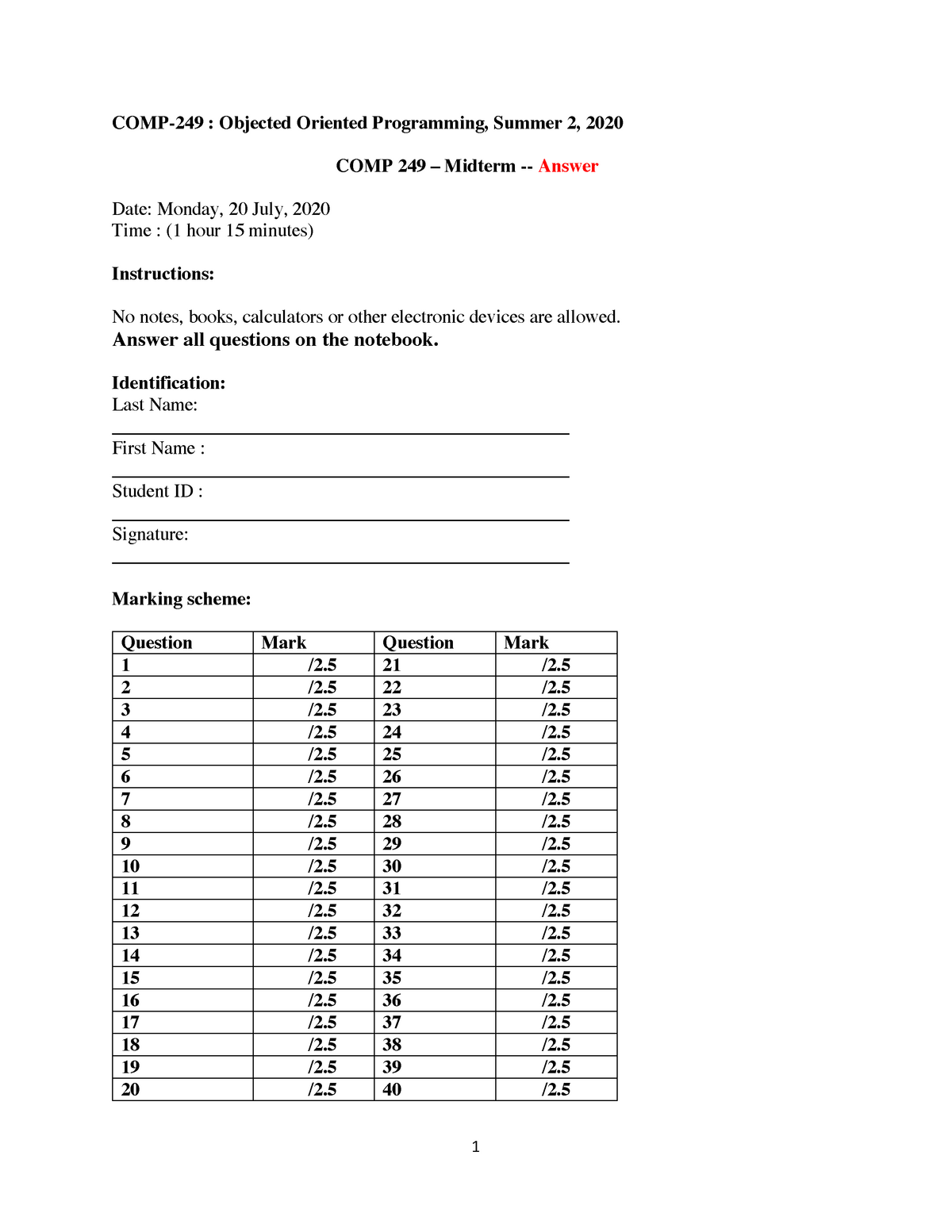 Midterm 2 February 2020 Questions And Answers Warning Tt Undefined