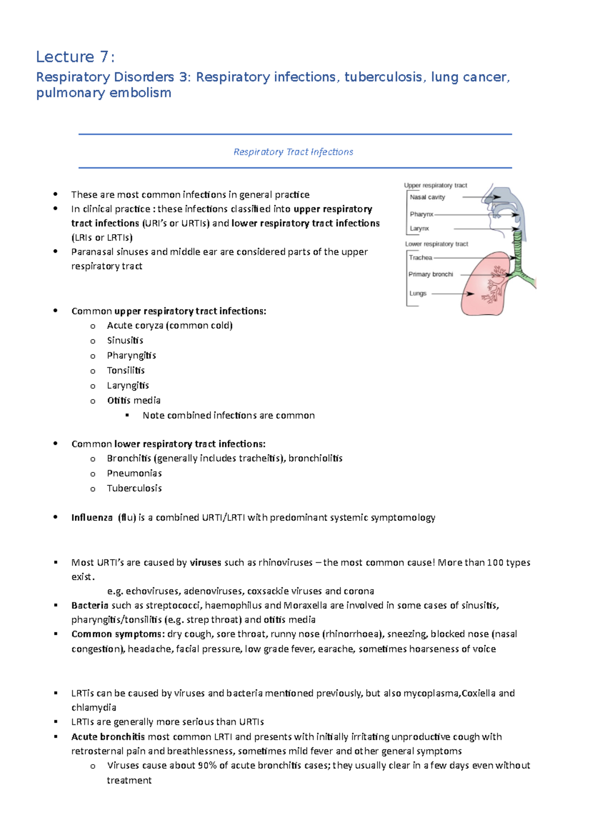 Lecture 7 - Notes - Lecture 7: Respiratory Disorders 3: Respiratory ...