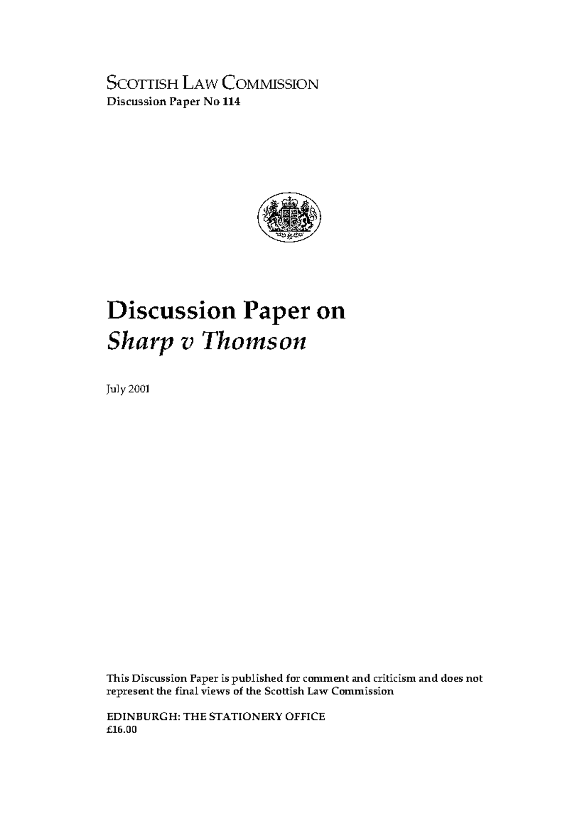 Sharpvtthomson consumerl w1 - SCOTTISH LAW COMMISSION Discussion Paper