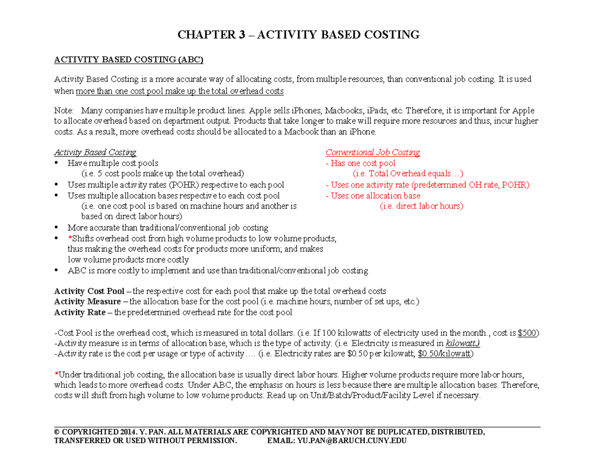 Chapter 3 - Activity Based Costing - © COPYRIGHTED 2014. Y. PAN. ALL ...