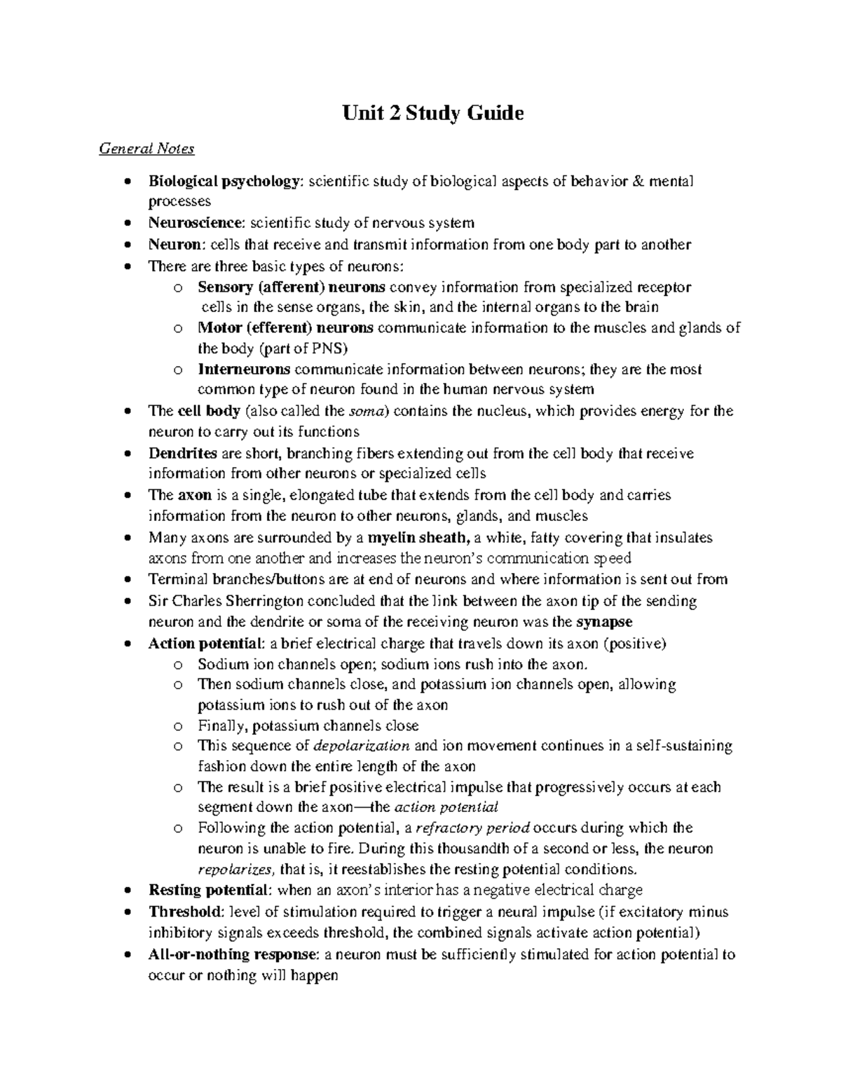 ap psychology unit 2 study guide pdf