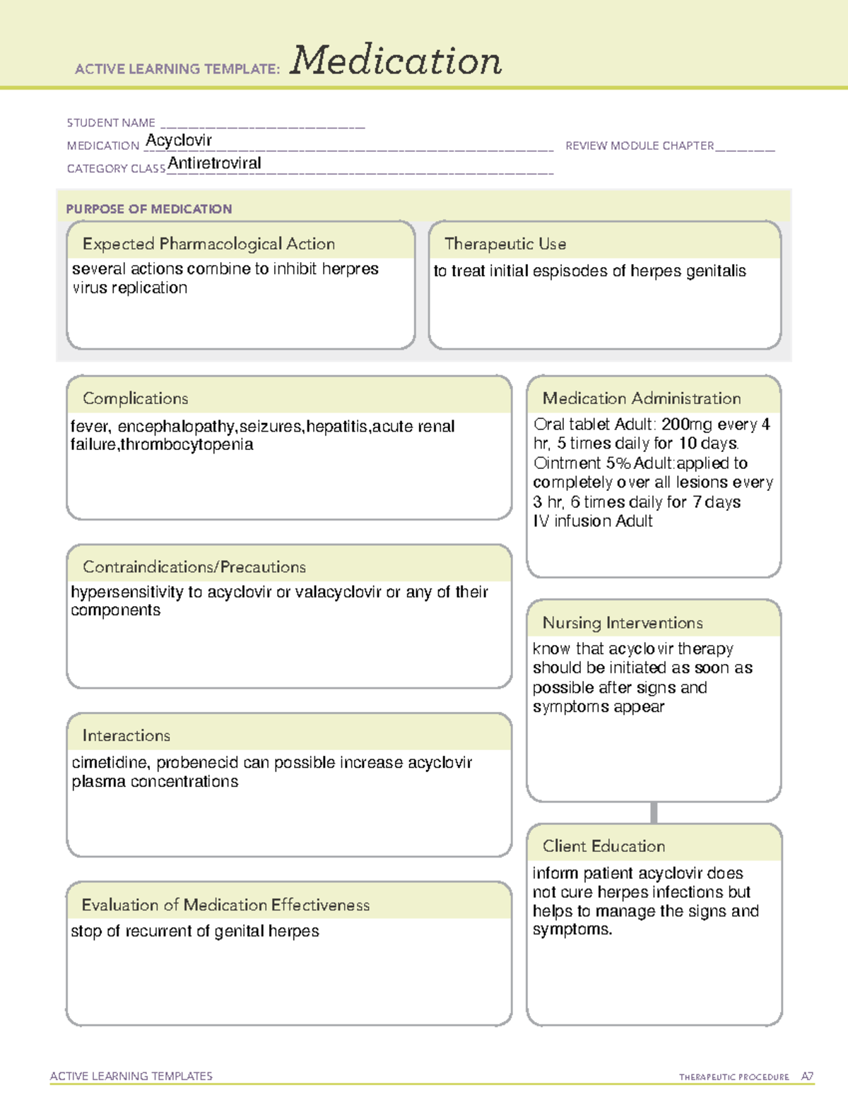 Acyclovir - Review notes and answers for quiz 1 NURS 306. Notes for the ...