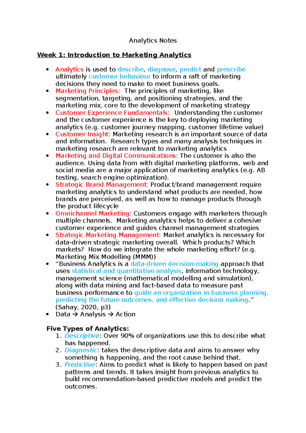 Analytics Notes - Analytics Notes Week 1: Introduction to Marketing ...