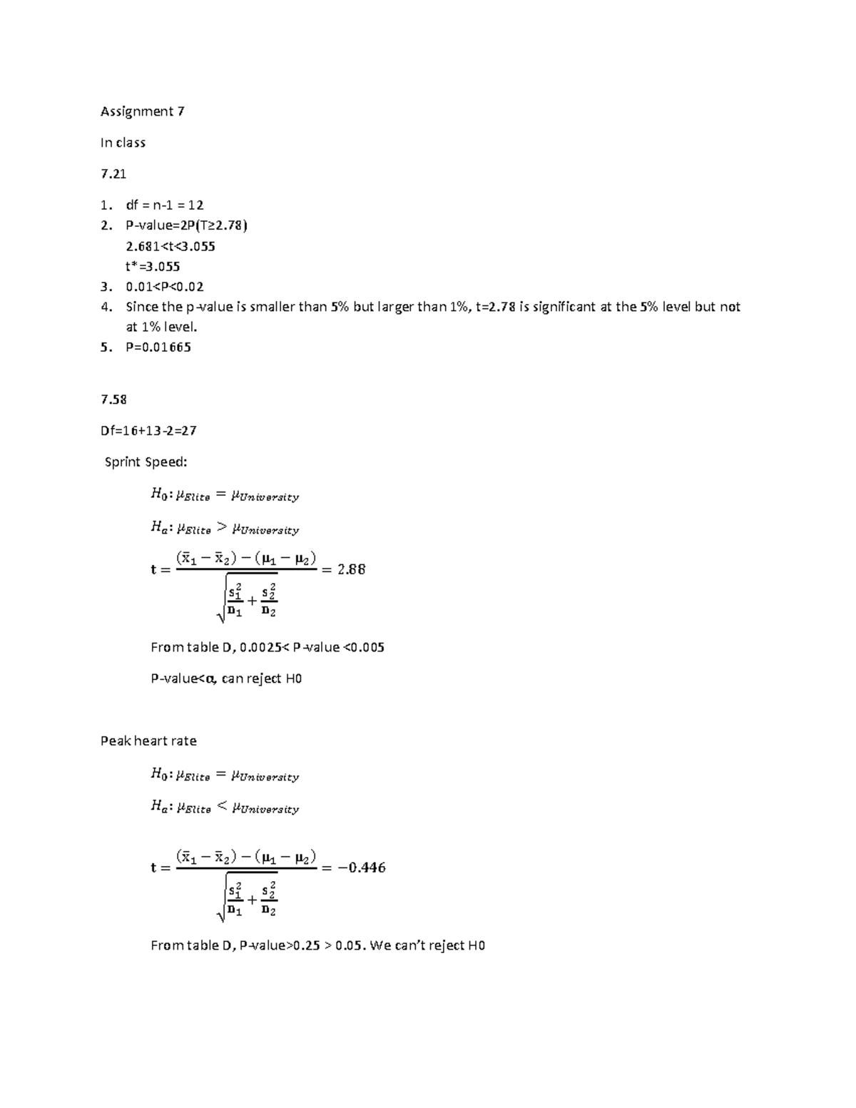 BME5703 Assignment 7 - Solution - Assignment 7 In Class 7 1. Df = N-1 ...