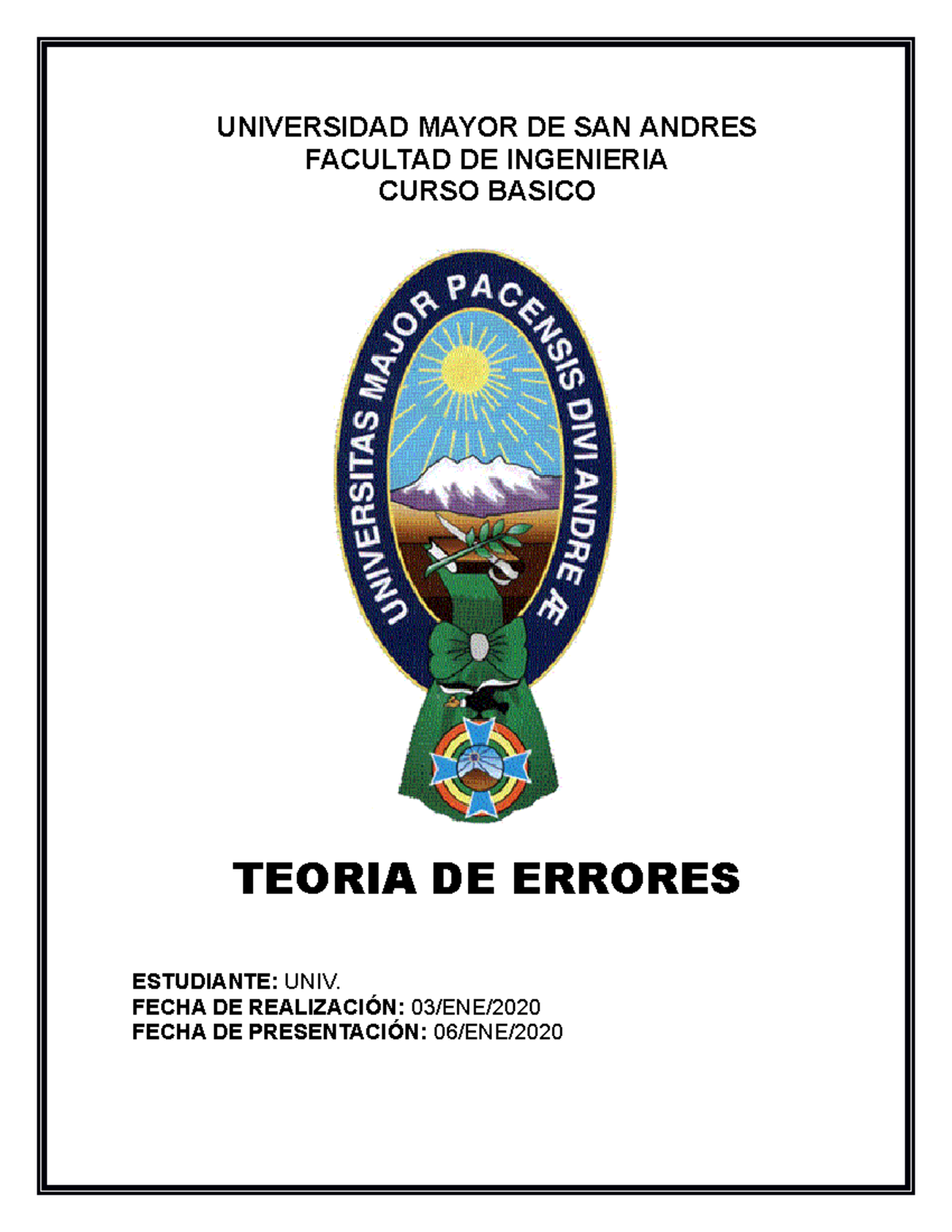 1 Teoria De Errores Nota 100 Universidad Mayor De San Andres