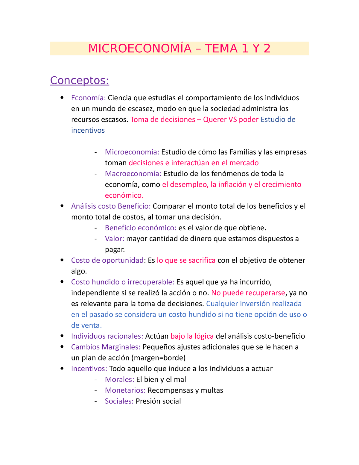 Apuntes Tema 1 Y 2 Microeconomia - MICROECONOMÍA – TEMA 1 Y 2 Conceptos ...