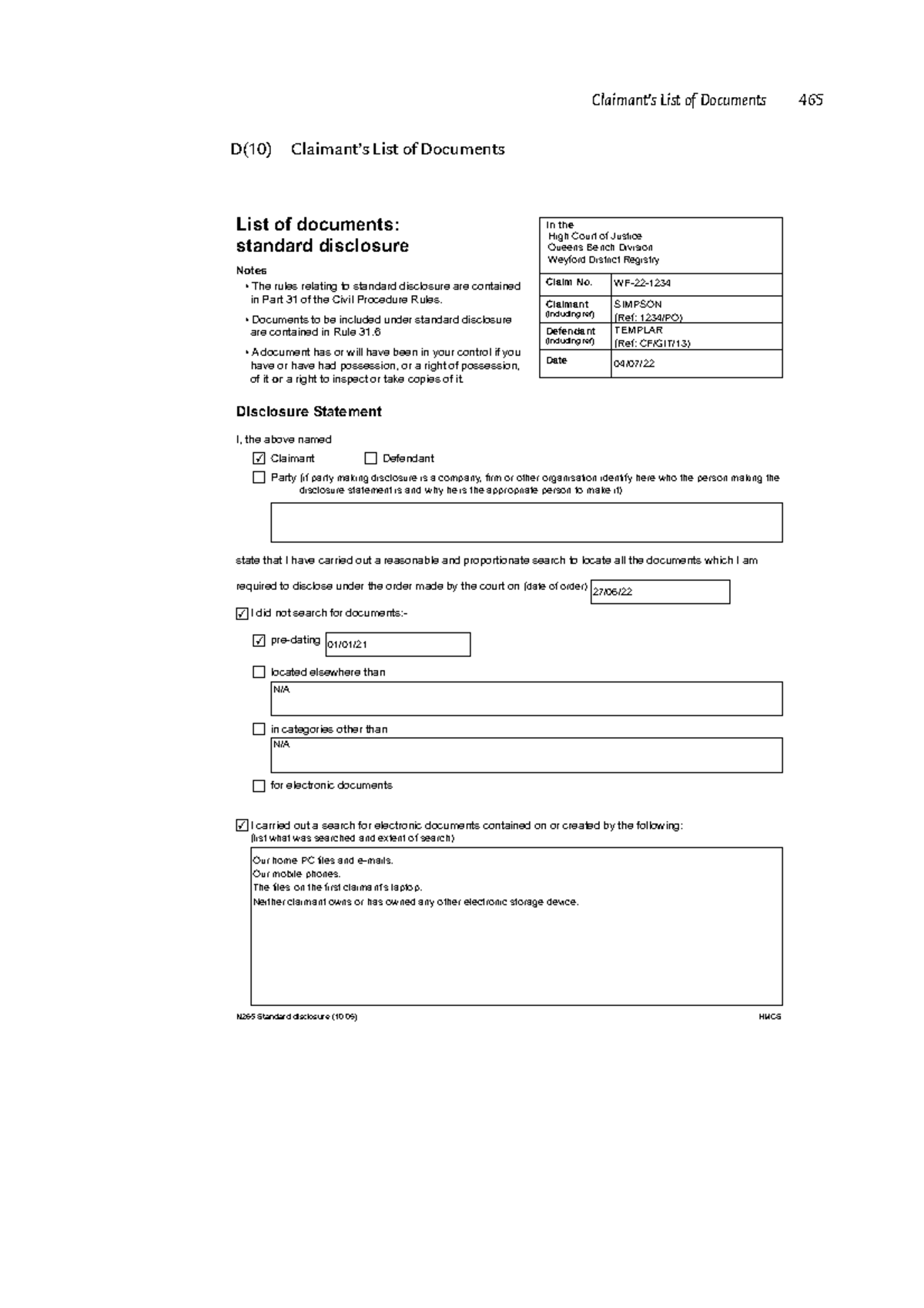 d-10-claimant-s-list-of-documents-claimant-s-list-of-documents-465-d