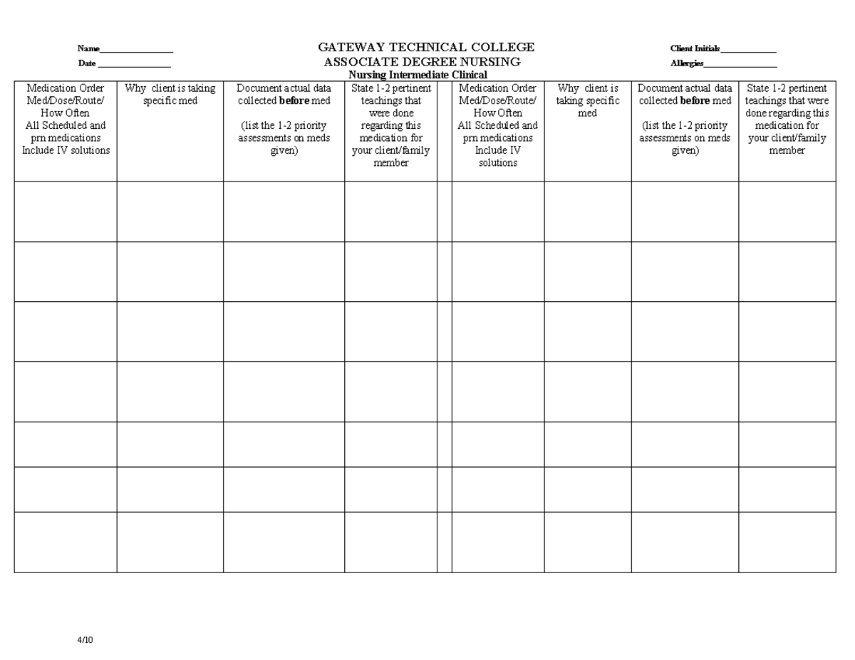 Medication Sheet 3rd semester - Name_________________ GATEWAY TECHNICAL ...