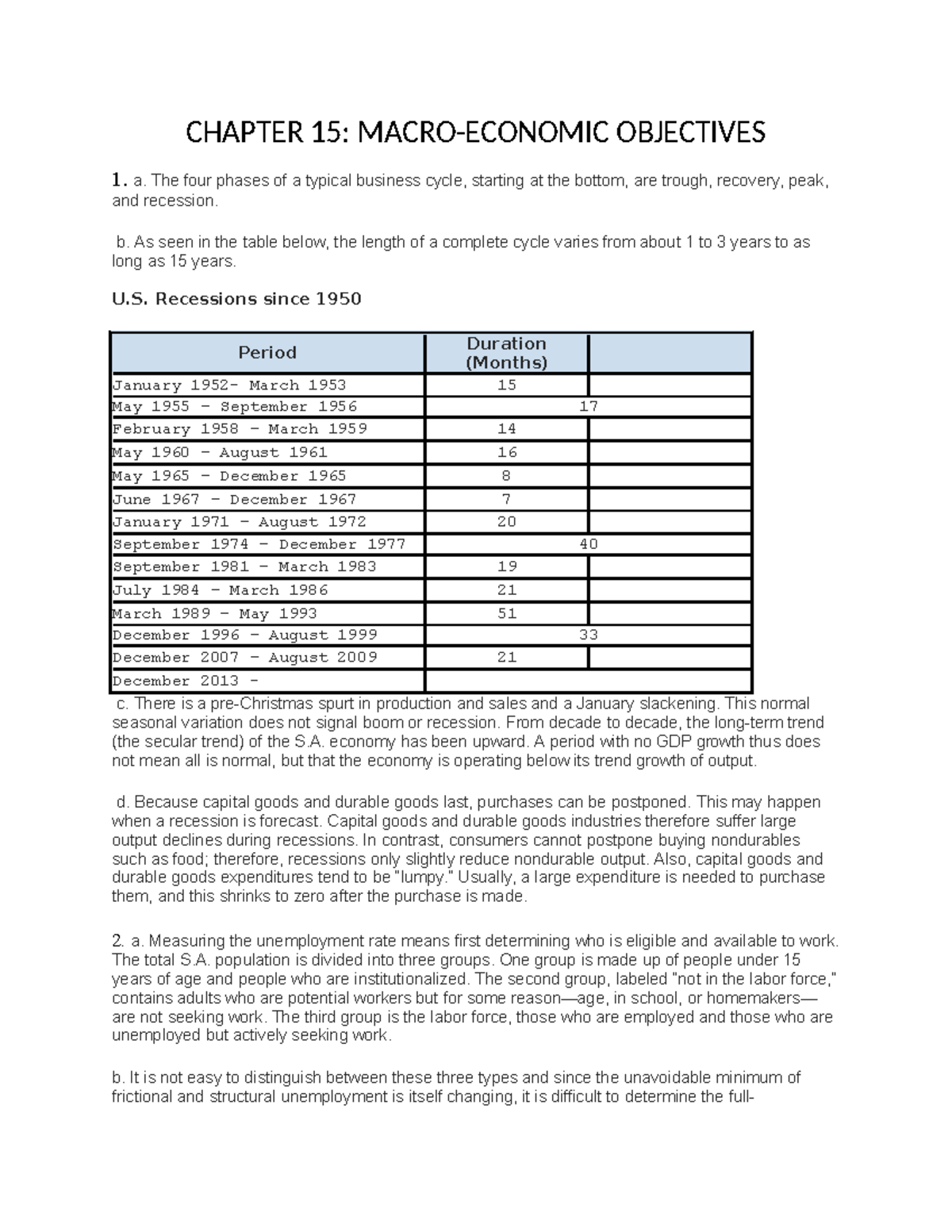 Chapter 15 - N/A - CHAPTER 15: MACRO-ECONOMIC OBJECTIVES 1. a. The four ...