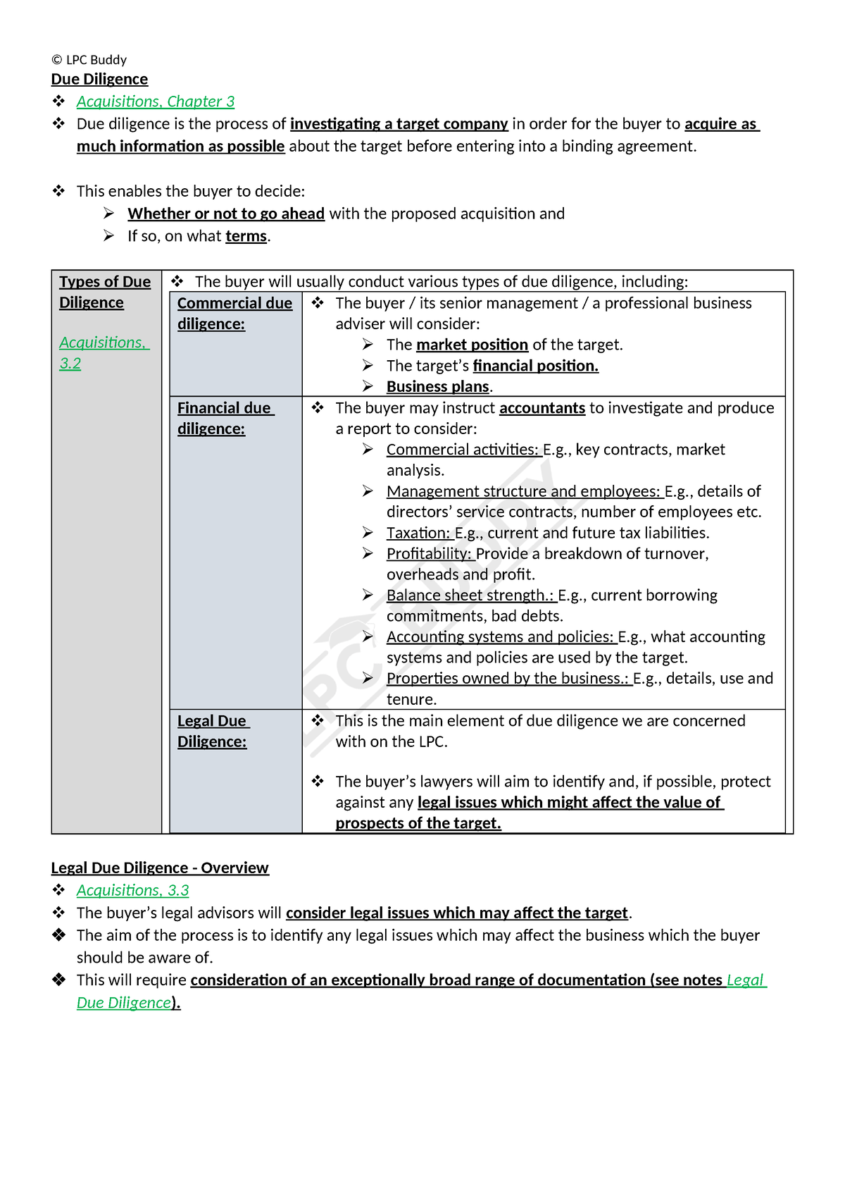 Mergers And Aqusition - Ws 2 Due Diligence Section - Overview - © Lpc 