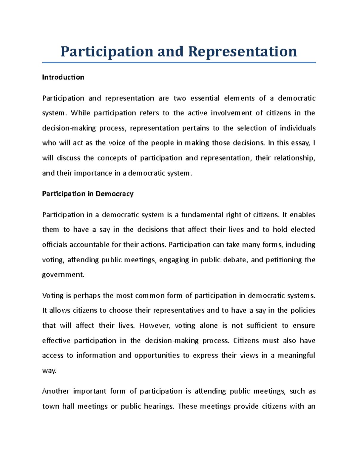 Participation and Representation - Participation and Representation ...