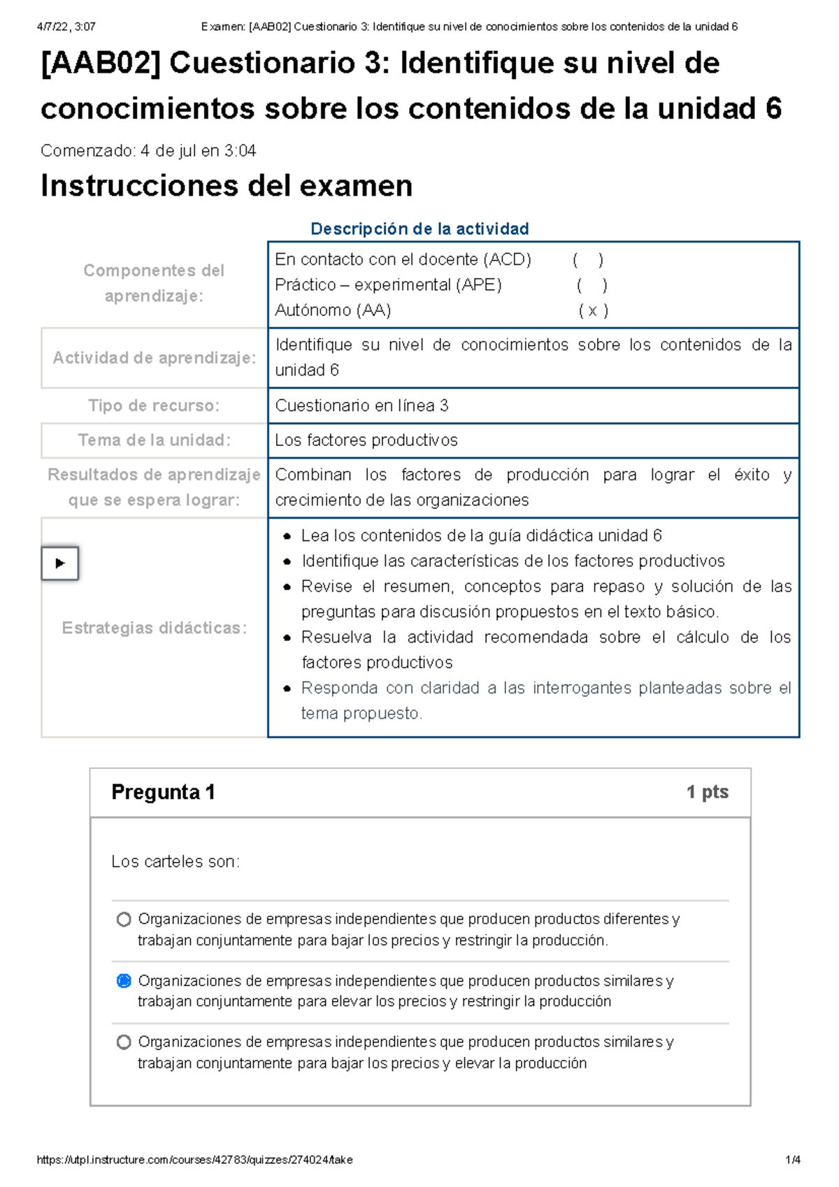 Examen [AAB02] Cuestionario 3 Identifique su nivel de conocimientos ...