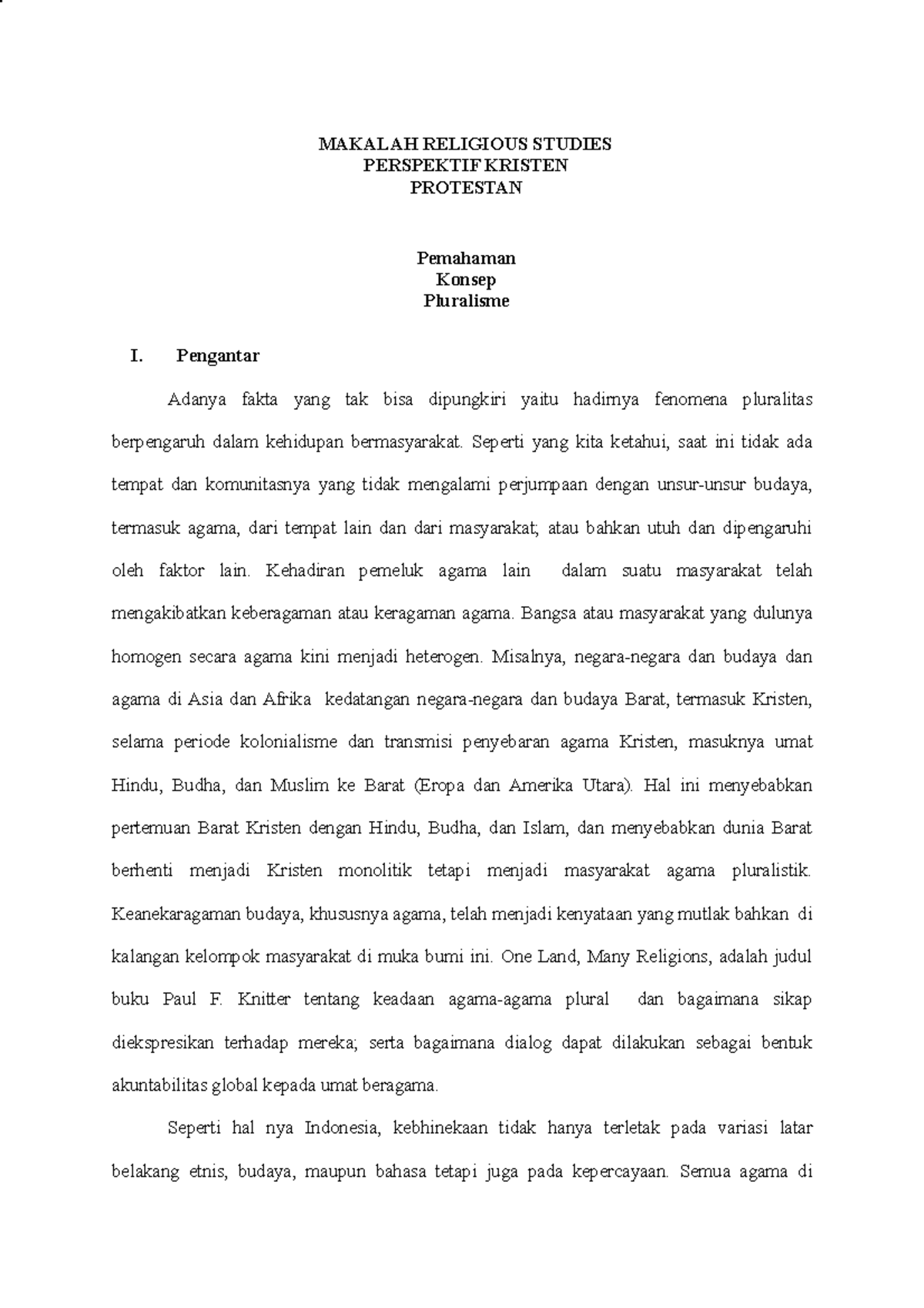 Sejarah Pluralisme - MAKALAH RELIGIOUS STUDIES PERSPEKTIF KRISTEN ...