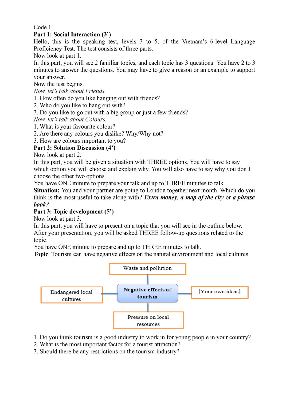 Speaking - Code 1 Lop 2 B1 - Code 1 Part 1: Social Interaction (3 ...