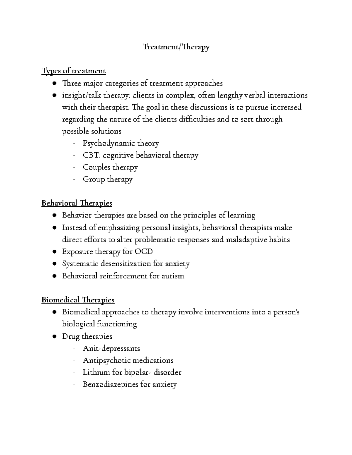 Treatment Therapy - Treatment/erapy Types of treatment ree major ...